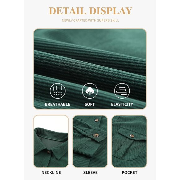 Womens Green Plus Size Plaid Shacket Long Sleeve Button Down Casual Jacket - Picture 5 of 5